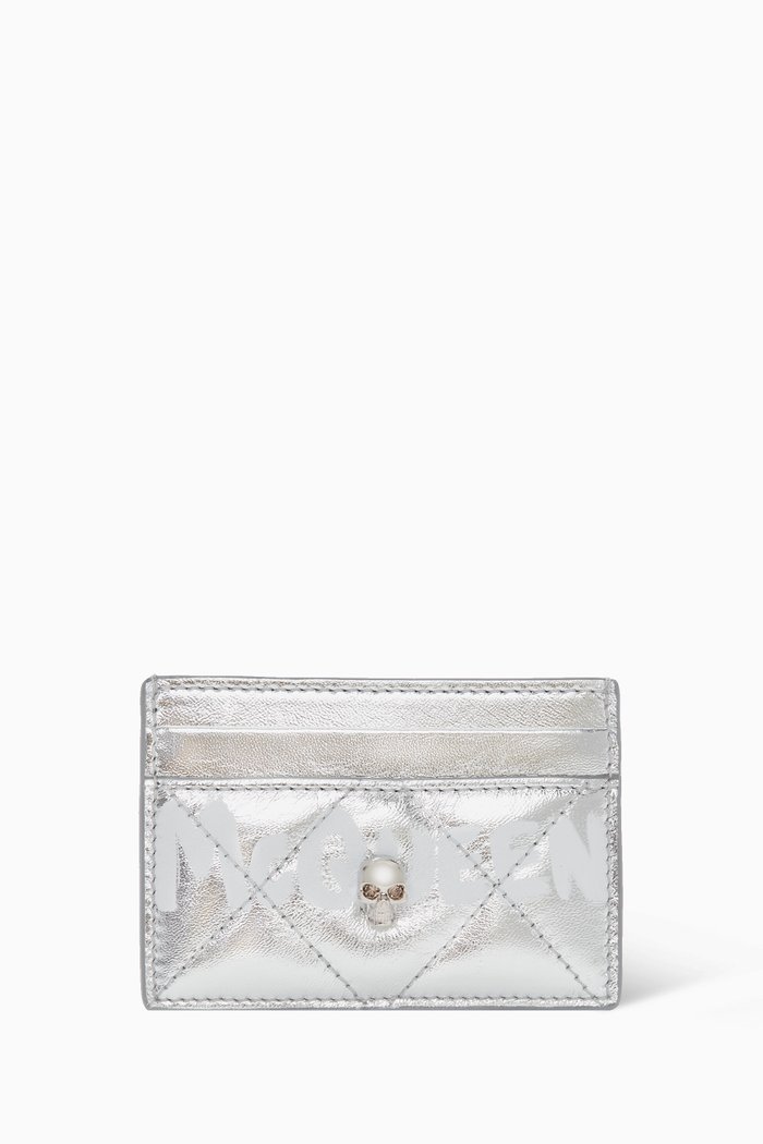 

Skull Card Holder in Metallic Quilted Leather, Black