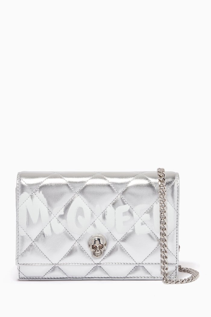 

Graffiti Small Skull Bag in Quilted Metallic Leather, Black