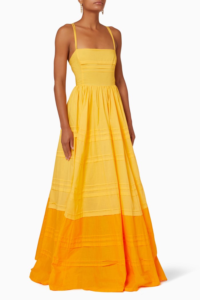 

Brigitte Maxi Dress in Cotton Poplin, Yellow