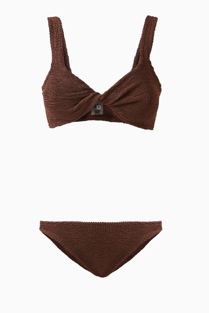 Juno Bikini Set in Crinkle Nylon, Brown