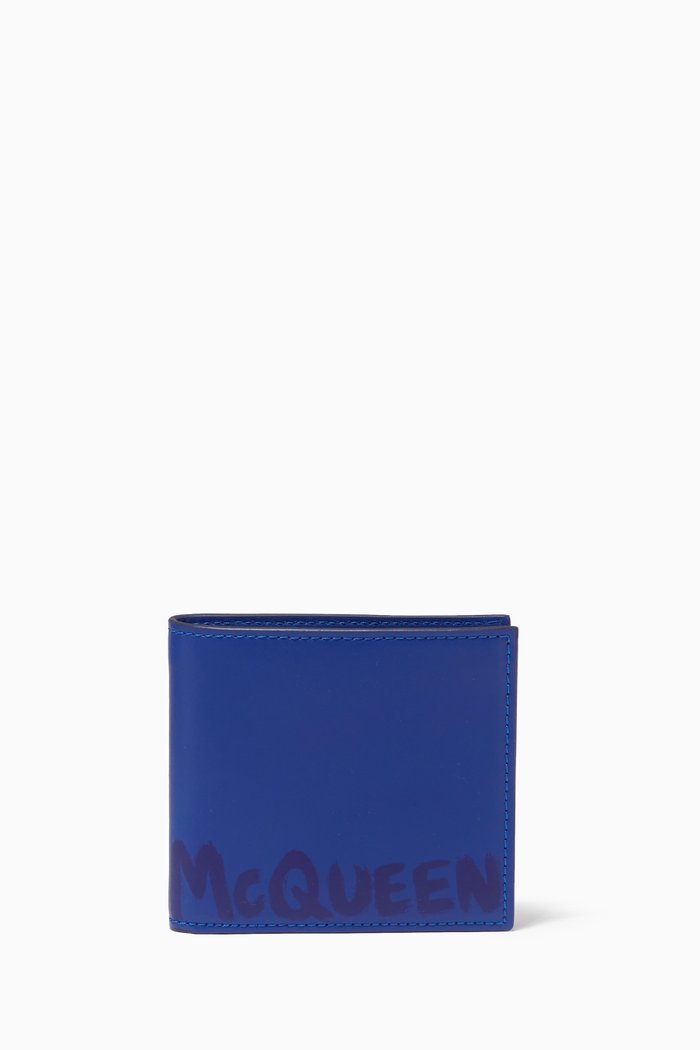 

McQueen Graffiti Billfold Wallet in Leather, Blue