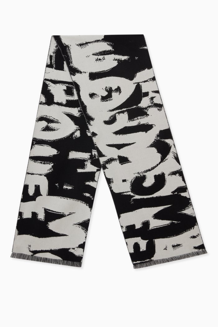 McQueen Graffiti Scarf in Wool, White