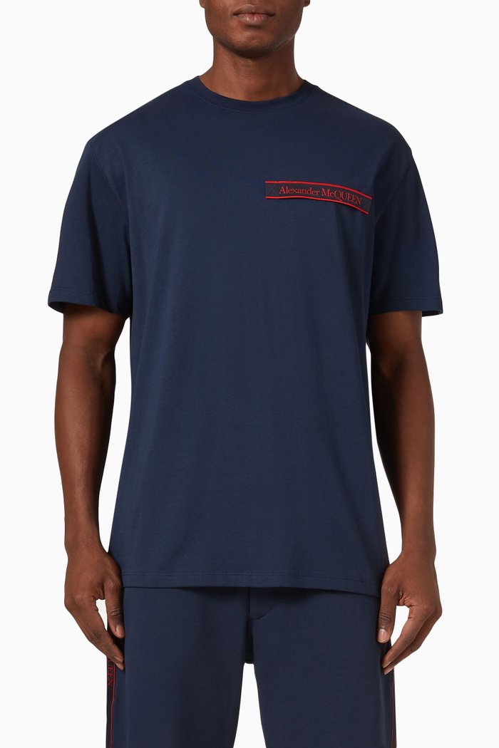 

Selvedge Logo Tape T-shirt in Organic Cotton Jersey, Blue