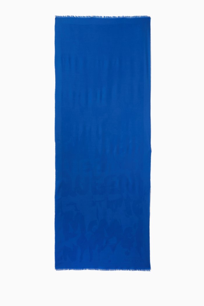 

McQueen Graffiti Stole in Wool Jacquard, Blue