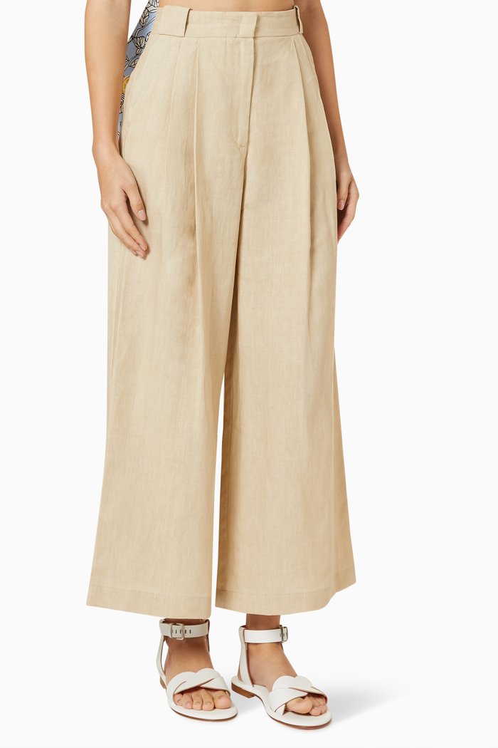 Bolivia Wide Leg Pants in Linen, Neutral