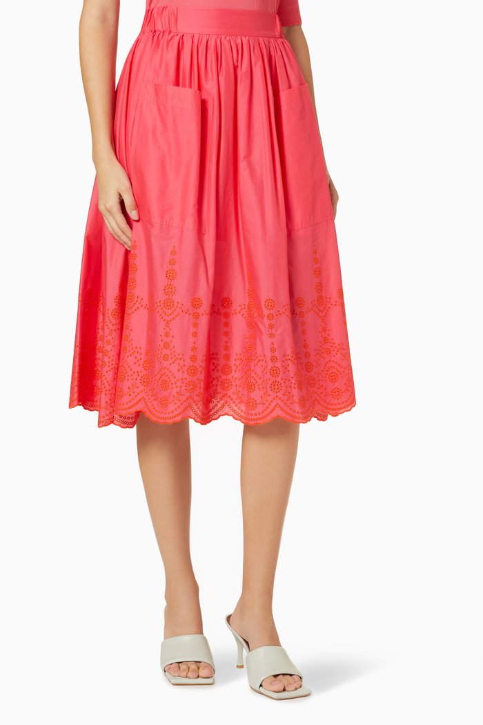

Teatro Broderie Anglaise Skirt in Cotton, Burgundy