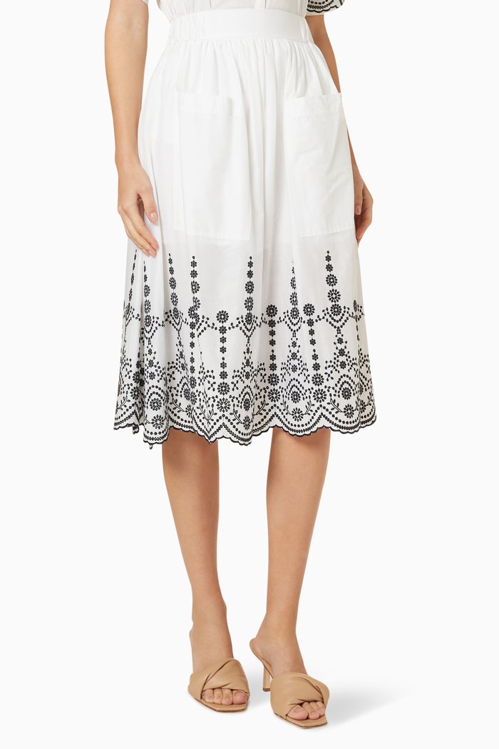 

Teatro Broderie Anglaise Skirt in Cotton, White