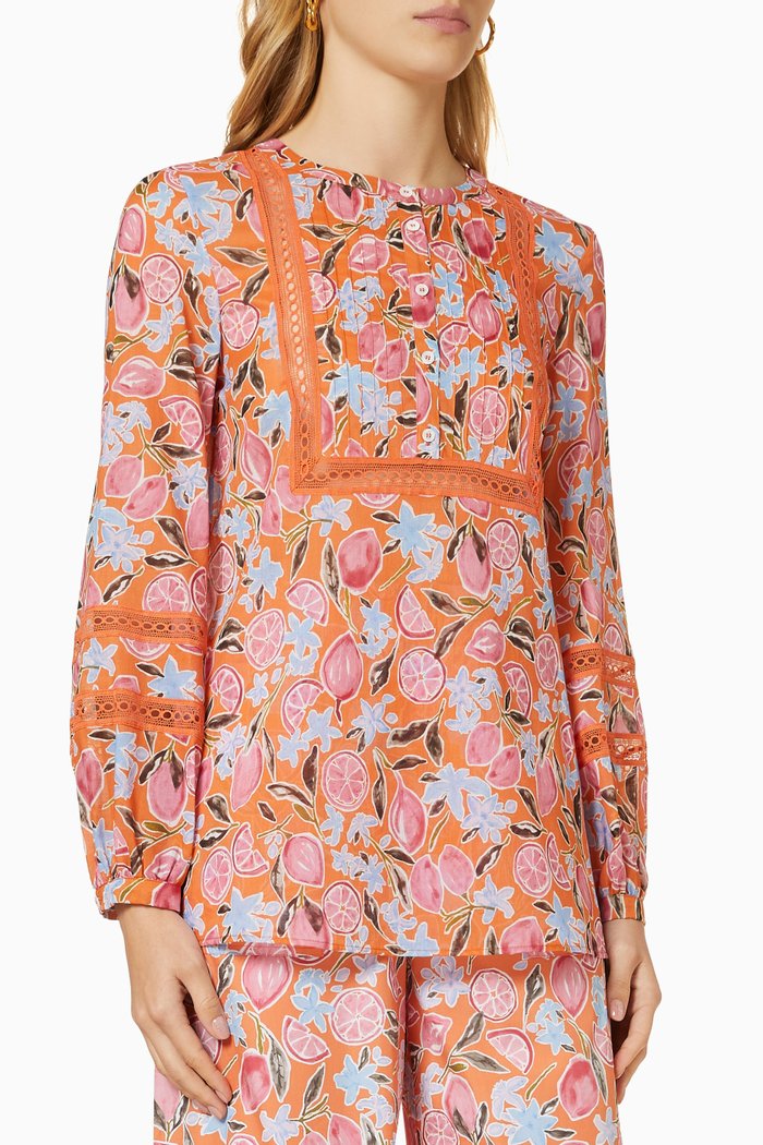 

Fucina Blouse in Cotton Voile & Lace, Orange