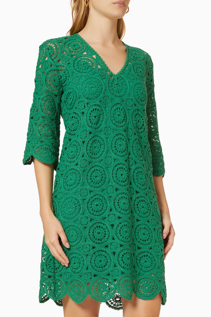 

Dattilo Macramé Dress in Cotton Blend, Green