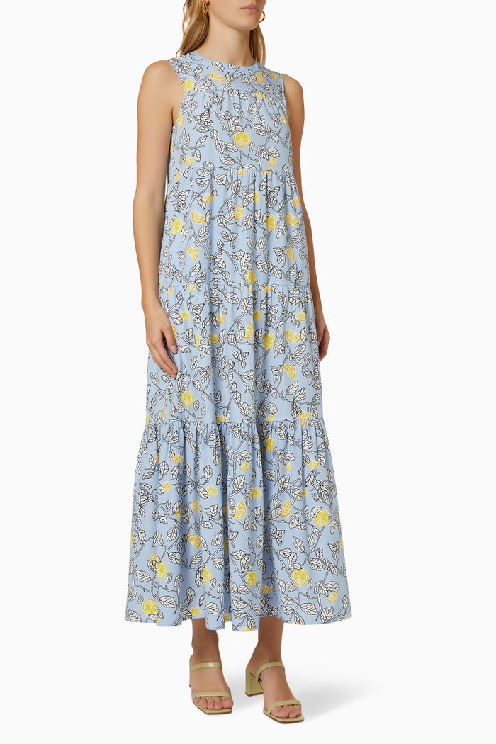 

Salita Tiered Maxi Dress in Cotton Poplin, Blue