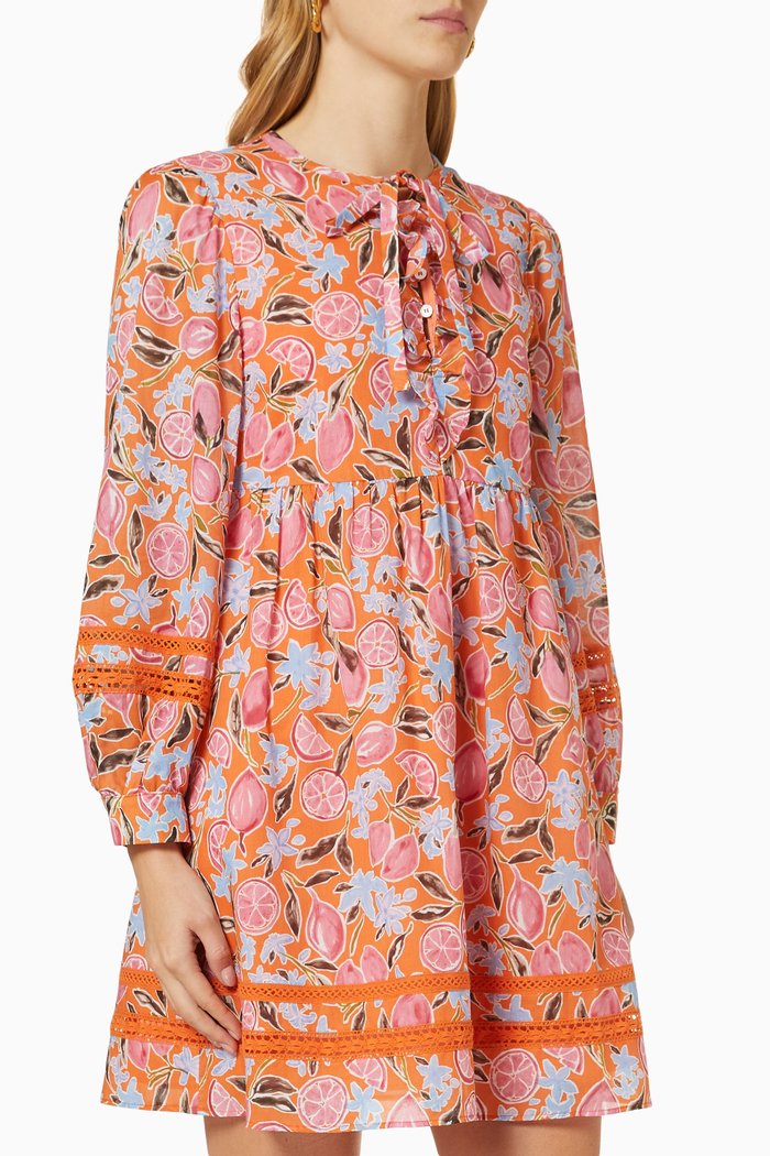 

Preciso Lace Trim Dress in Cotton Voile, Orange