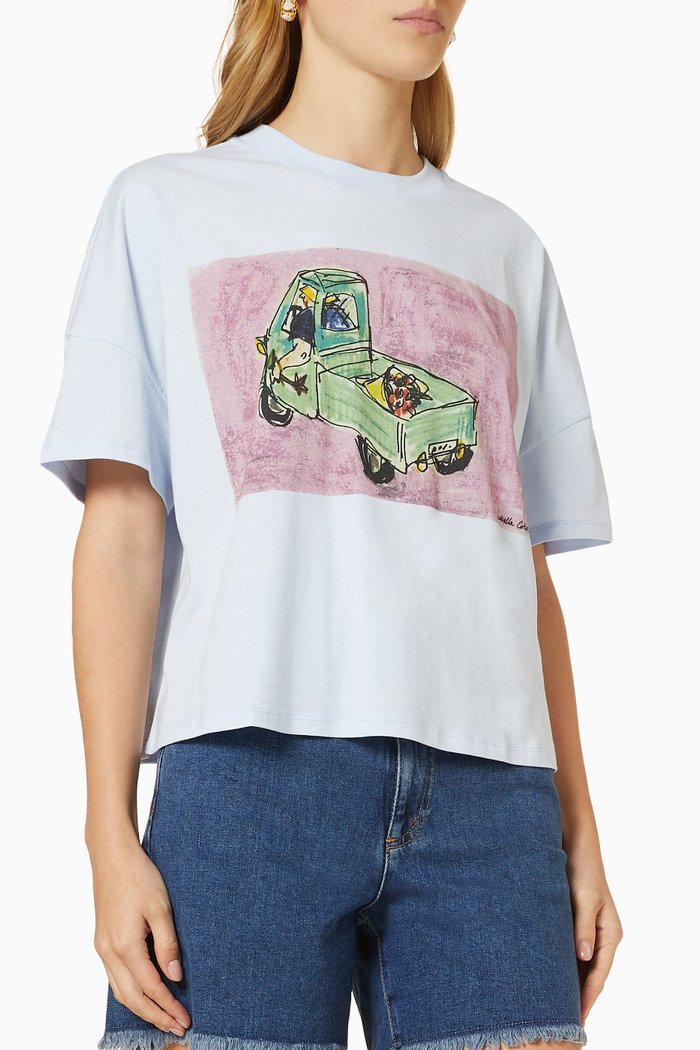 

Merenda Cropped T-shirt in Cotton Jersey, Blue