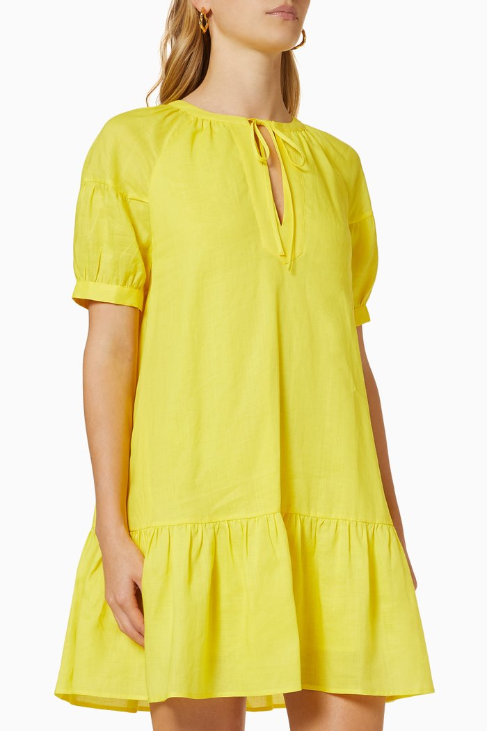 

Miriam Flounced Mini Dress in Ramie, Yellow
