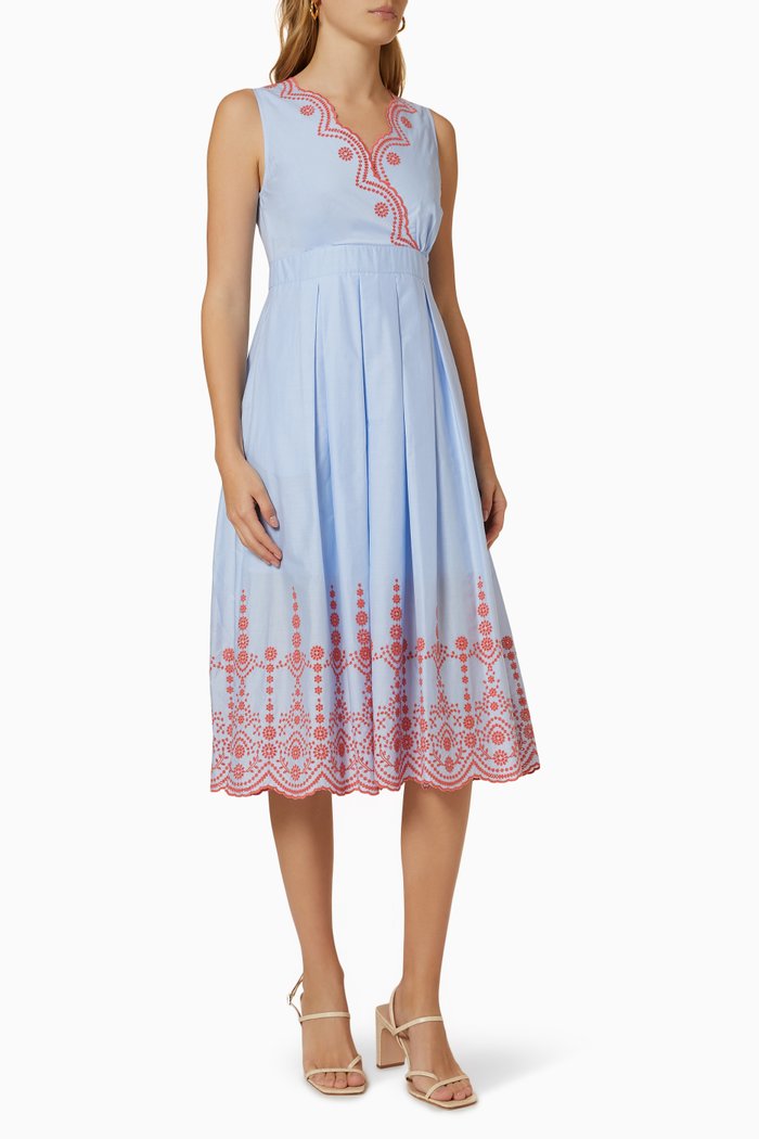 

Tienno Broderie Anglaise Dress in Cotton, Blue