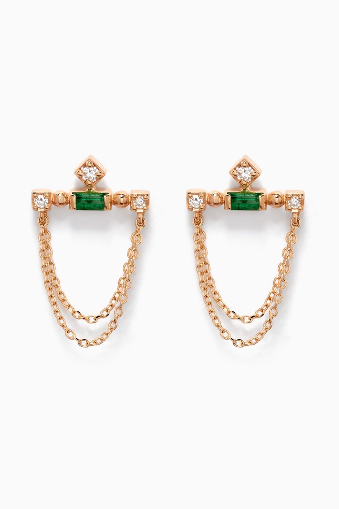

Cléo Emerald Bar Chain Earrings in 14kt Gold, Yellow