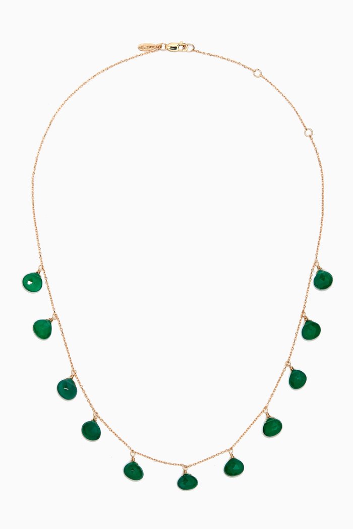 

Dew Drop Briolette Necklace in 14kt Gold, Green