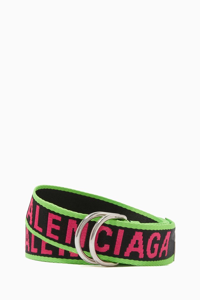 

D Ring Belt in Logo Webbing, Green