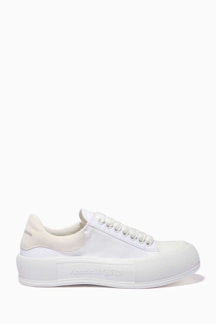 

Deck Lace-up Plimsolls in Canvas, White