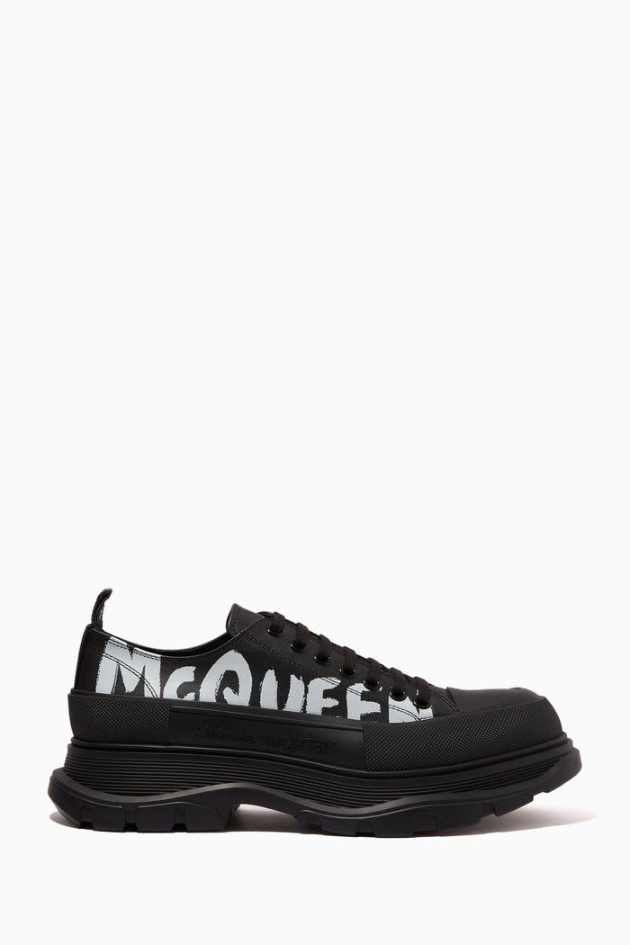

McQueen Graffiti Tread Slick Lace-up Shoes in Nappa, Black