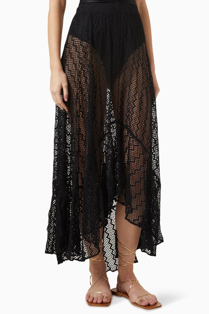 

Midi Beach Skirt in Lace, Black