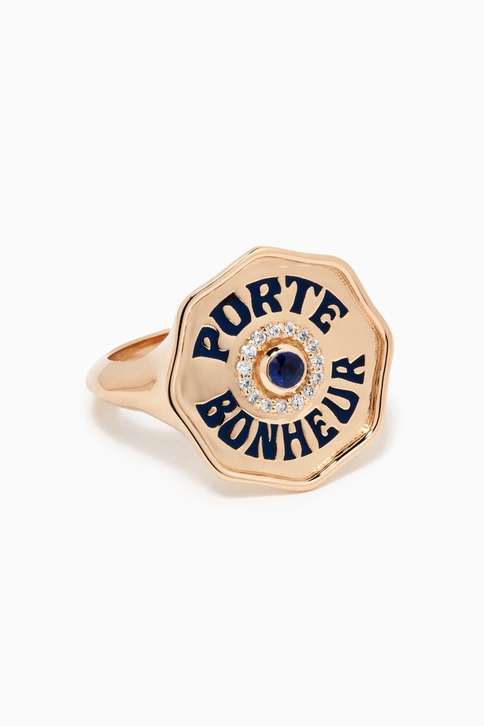 

Porte Bonheur Diamond & Sapphire Coin Ring in 14kt Yellow Gold