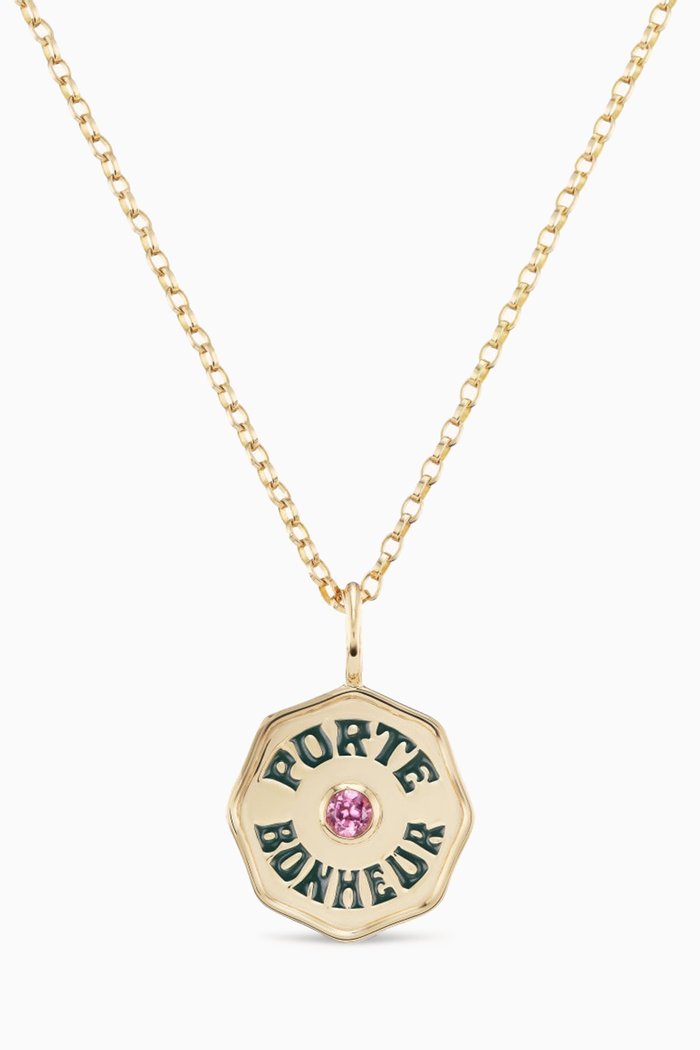 

Mini Porte Bonheur Amethyst Necklace in 14kt Yellow Gold, Pink