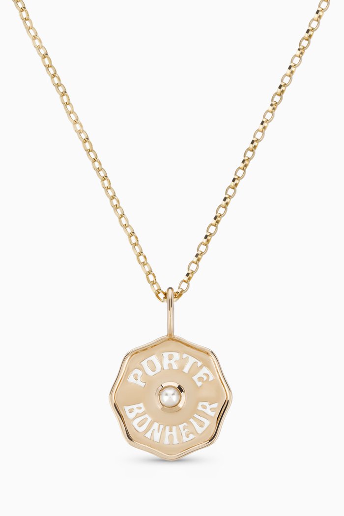 

Mini Porte Bonheur Pearl Necklace in 14kt Yellow Gold, White