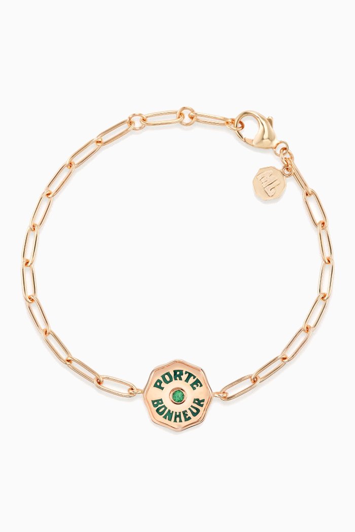 

Wee Porte Bonheur Emerald Bracelet in 14kt Yellow Gold, Green