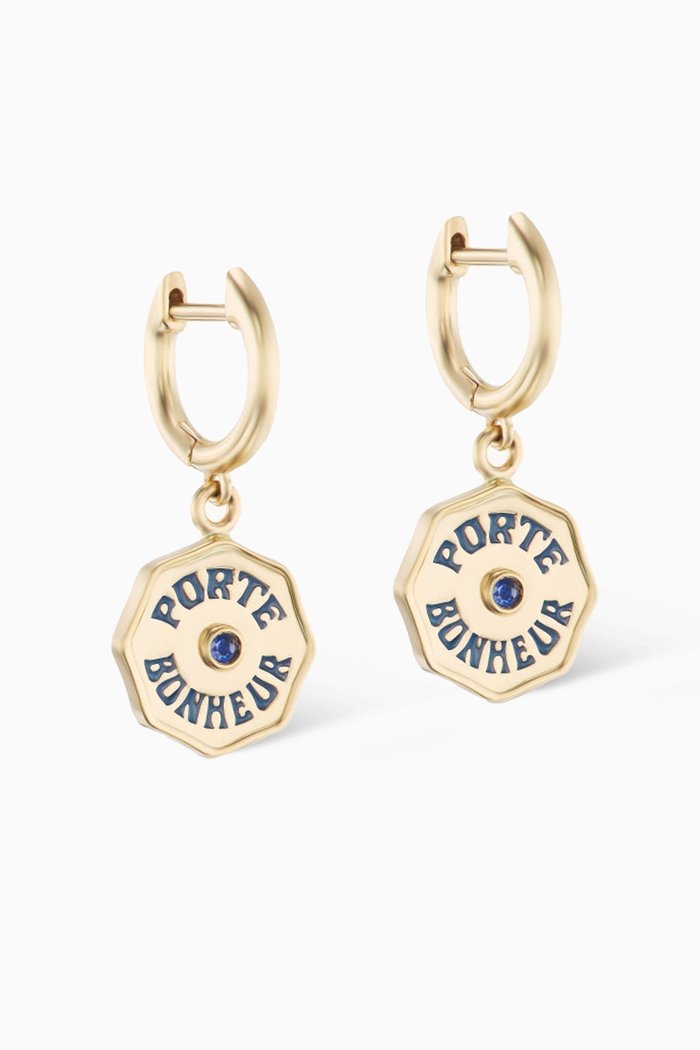 

Wee Porte Bonheur Sapphire Earrings in 14kt Yellow Gold