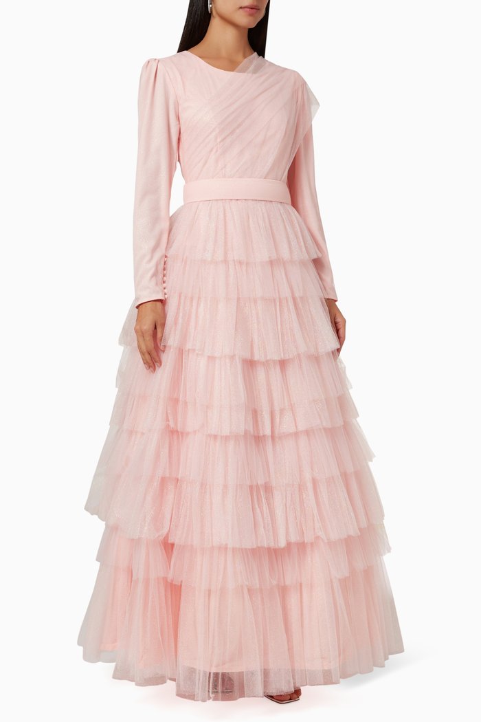 

Long Sleeve Tiered Dress, Pink