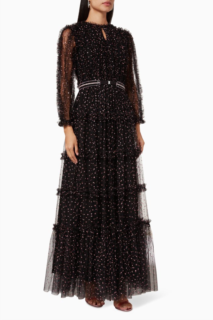 

Tiered Dress in Tulle, Black