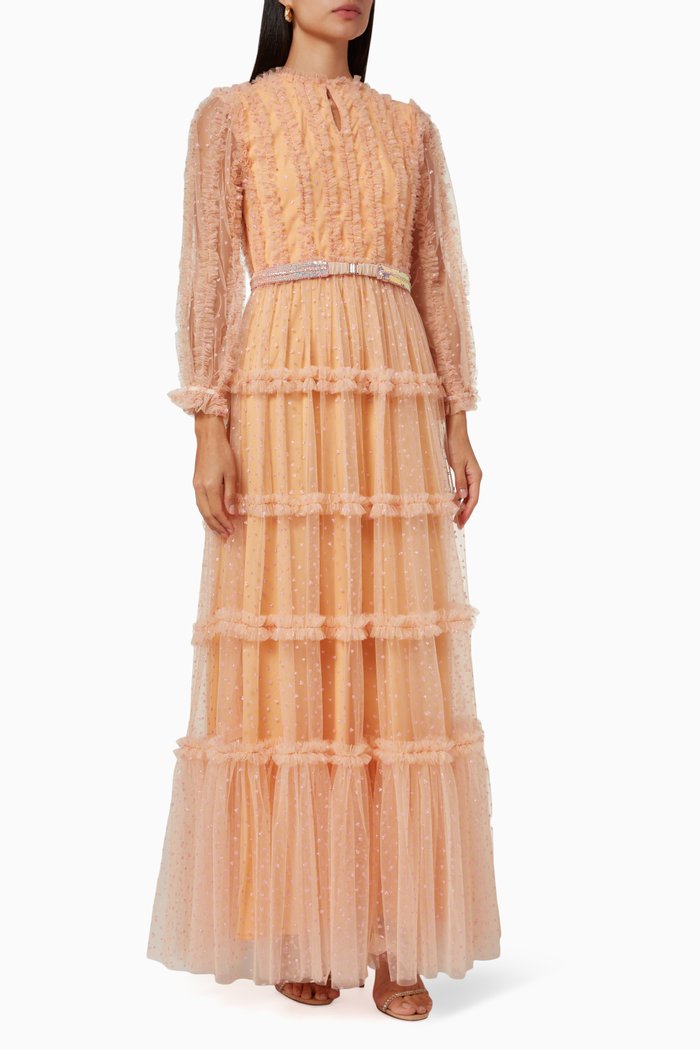 

Tiered Maxi Dress in Tulle, Gold