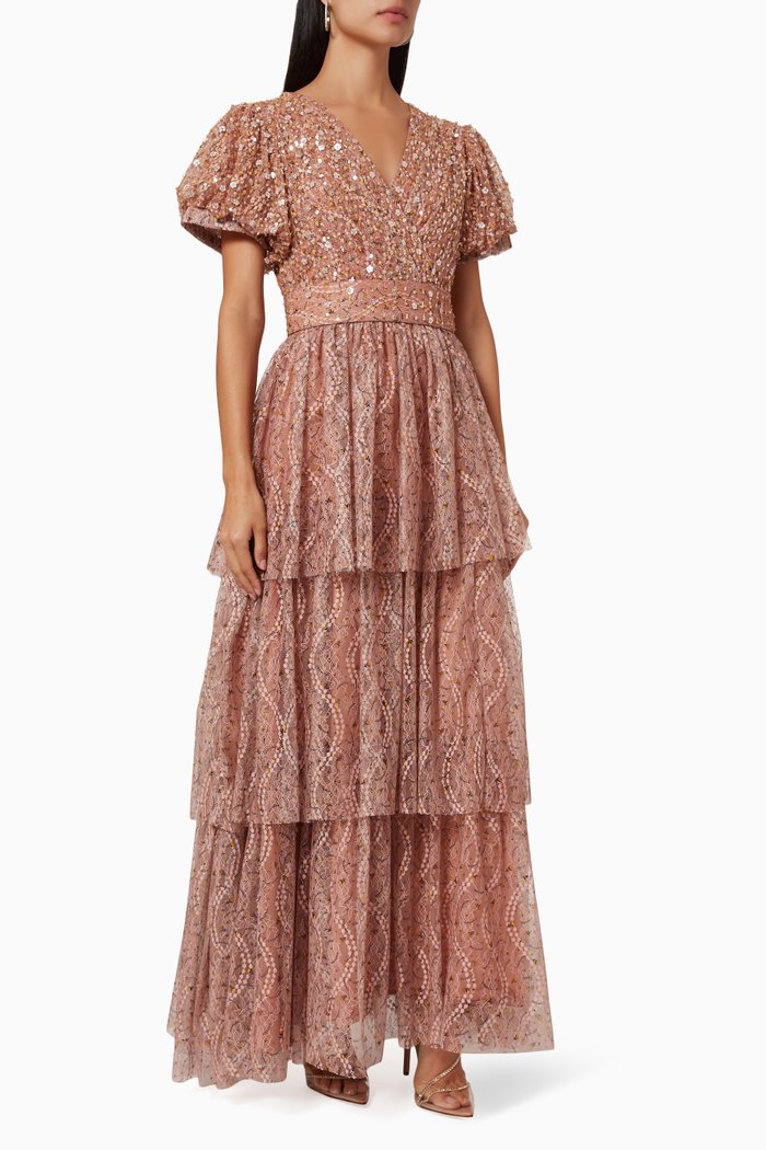 

Embellished Tiered Dress, Neutral