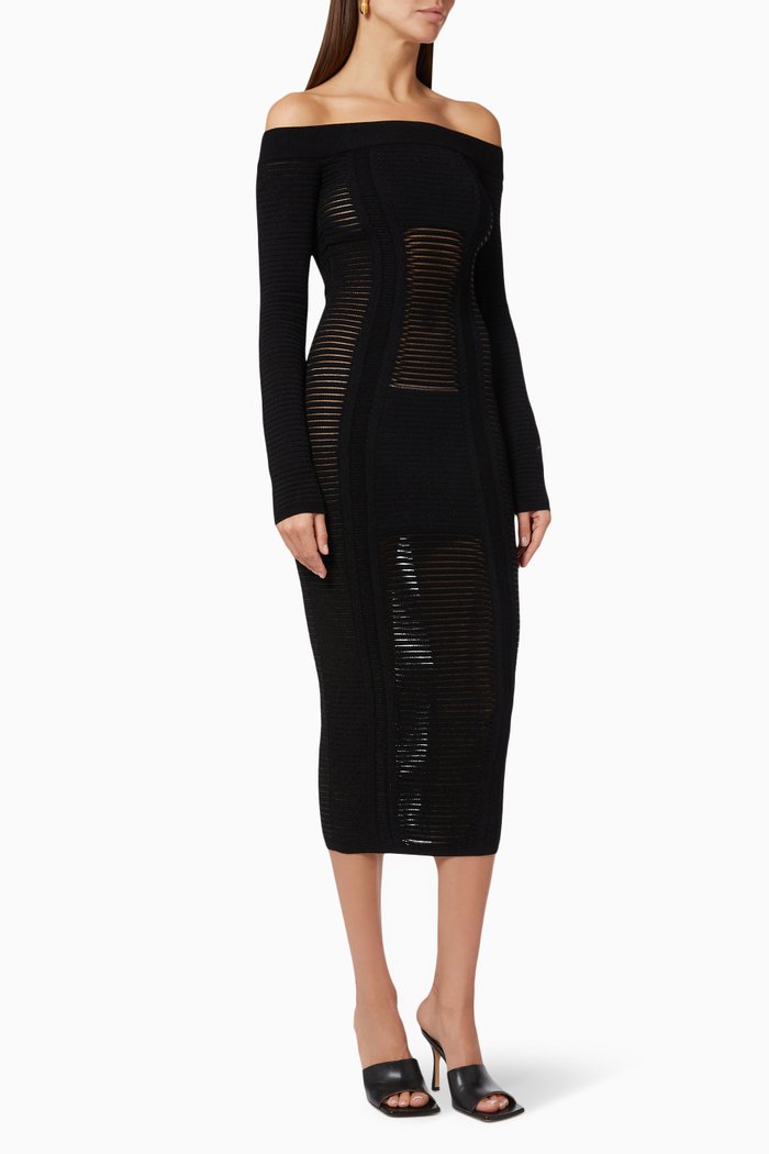 

Bustier Midi Dress in Viscose Blend Knit, Black