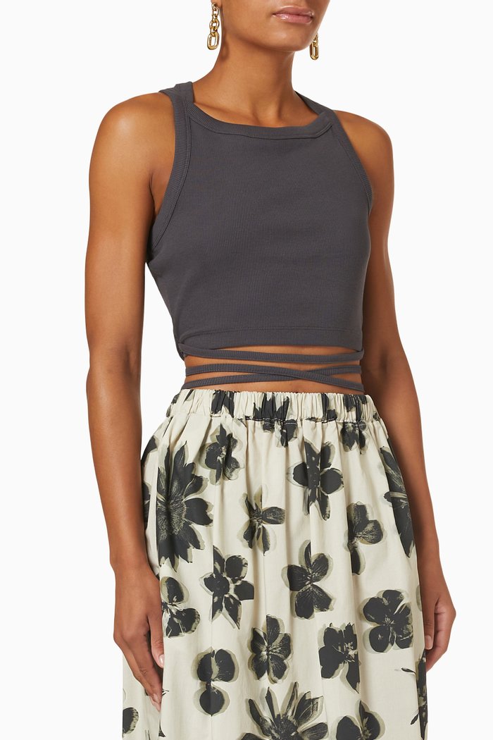 

Eamon Tie Crop Top in Ribbed Organic Cotton, Black