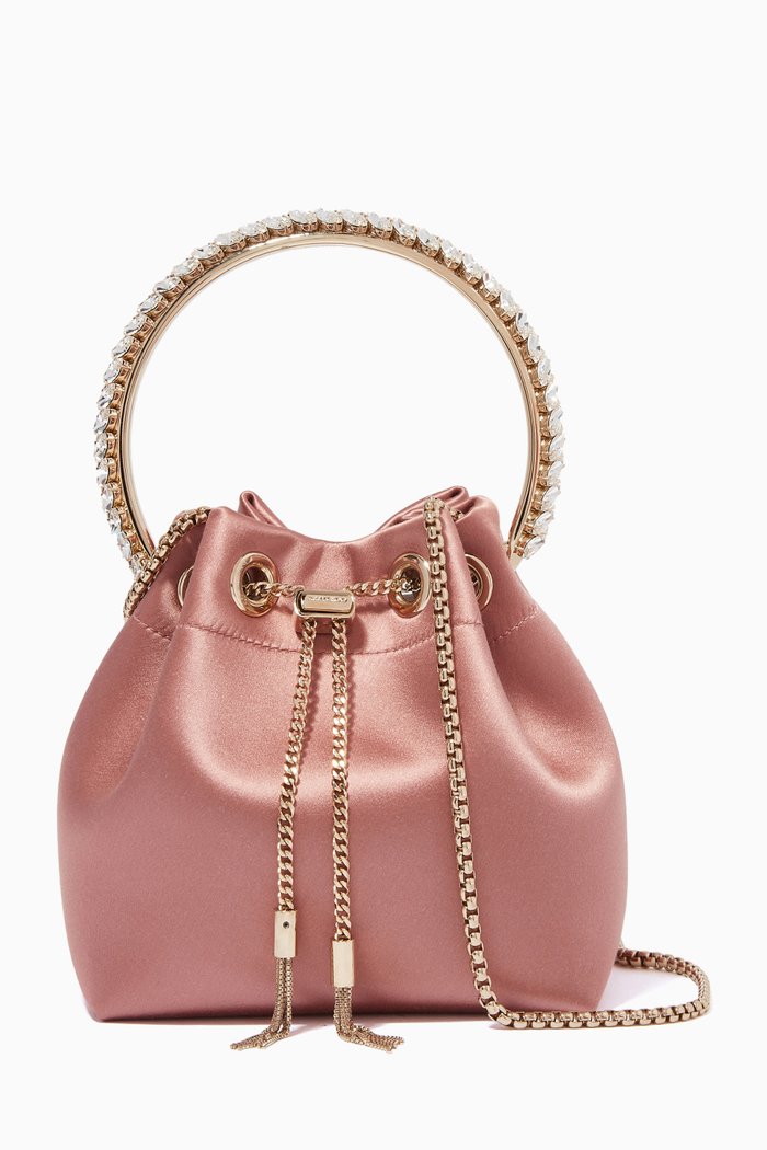 

Bon Bon Crystal Handle Bag in Satin, Neutral