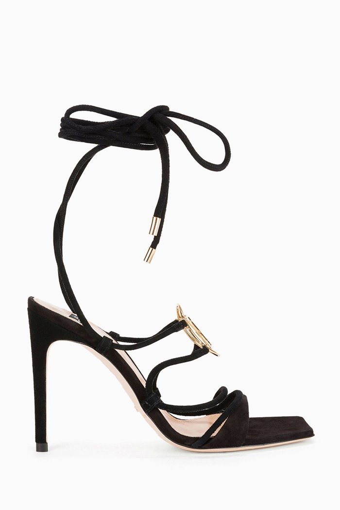 

Logo Plaque Sandals in Suede, Black