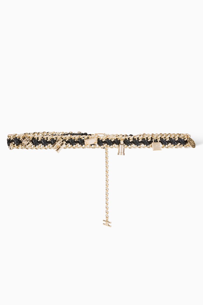 

Braided Safari Charms Belt in Metal, Black
