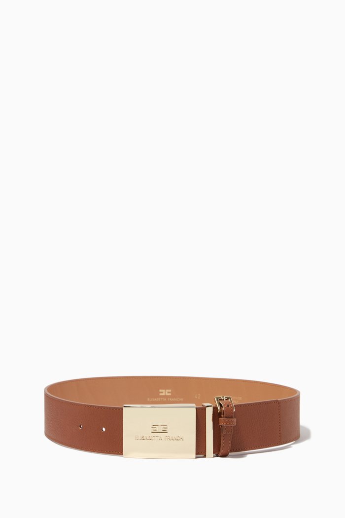 High Waist Belt in Leather, Brown