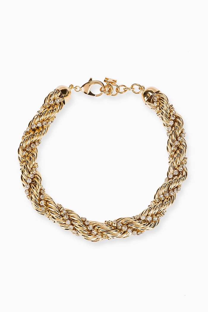 

Torchon Necklace in Metal & Rhinestones, Gold