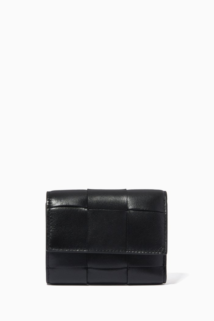 

Tri-fold Mini Wallet in Intrecciato Nappa, Black