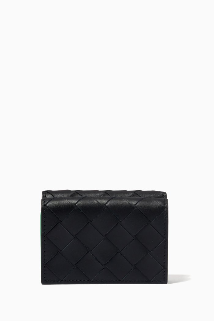 

Tri-fold Card Case in Intrecciato Calfskin, Black