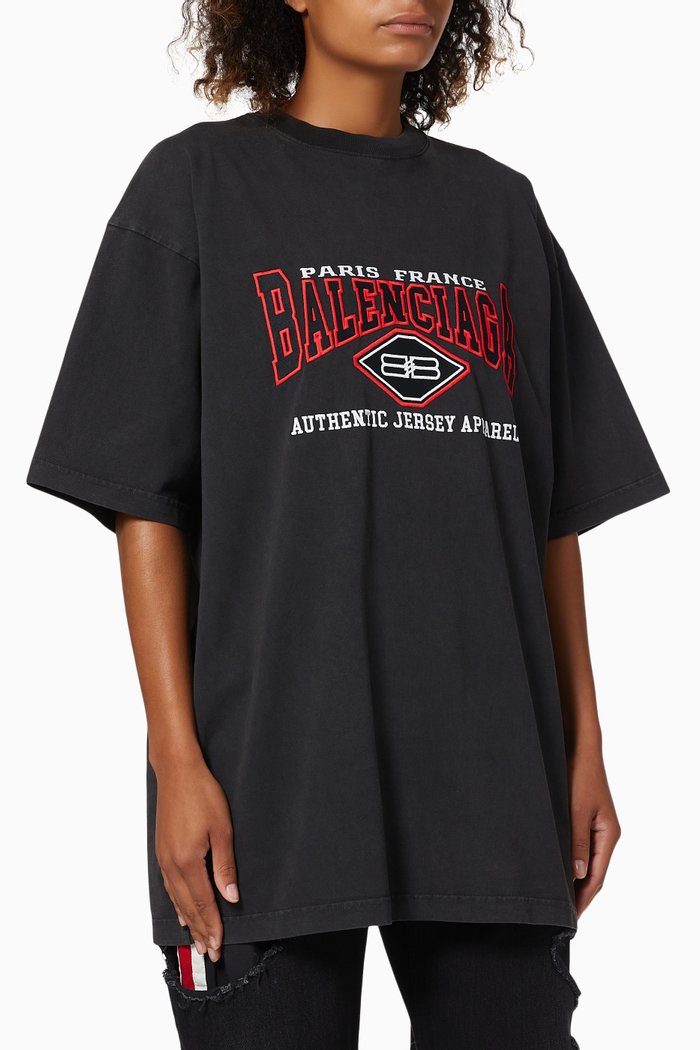 

Athletic Logo Large Fit T-shirt in Cotton Jersey, Black