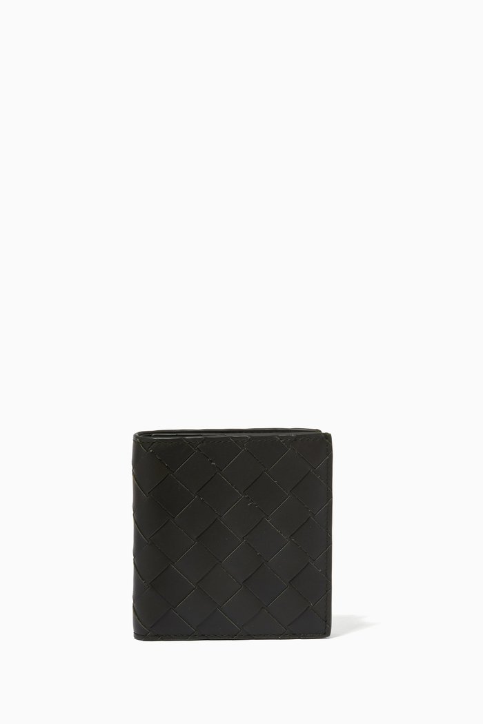 

Bi-fold Wallet in Intrecciato Leather, Green