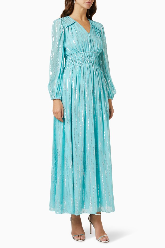 

Smocked Waist Maxi Dress in Silk & Lurex, Blue