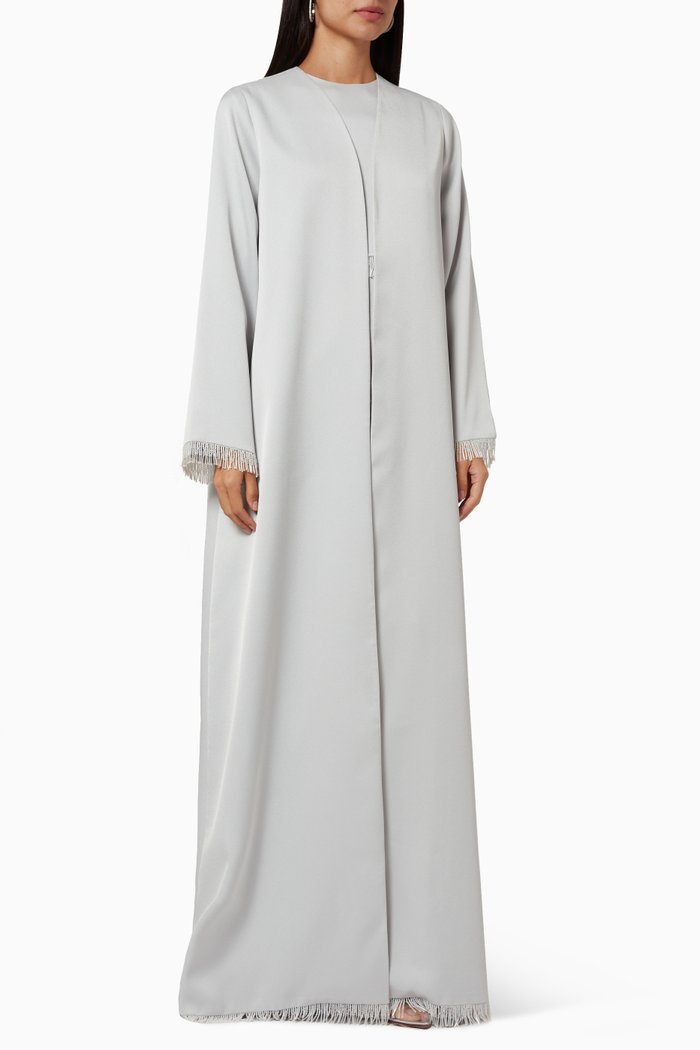 

2 Piece Embellished Abaya Set, Silver