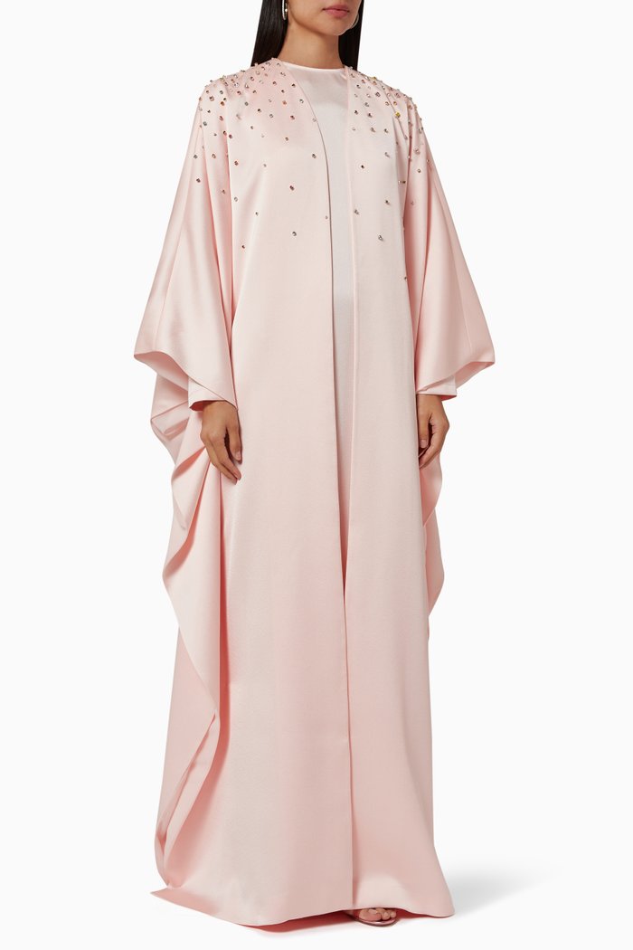 

2 Piece Embellished Abaya Set, Pink