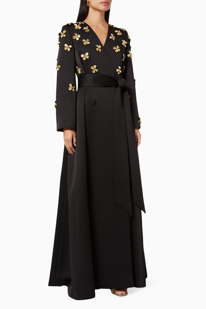 

Bead Embellished Wrap Dress, Black