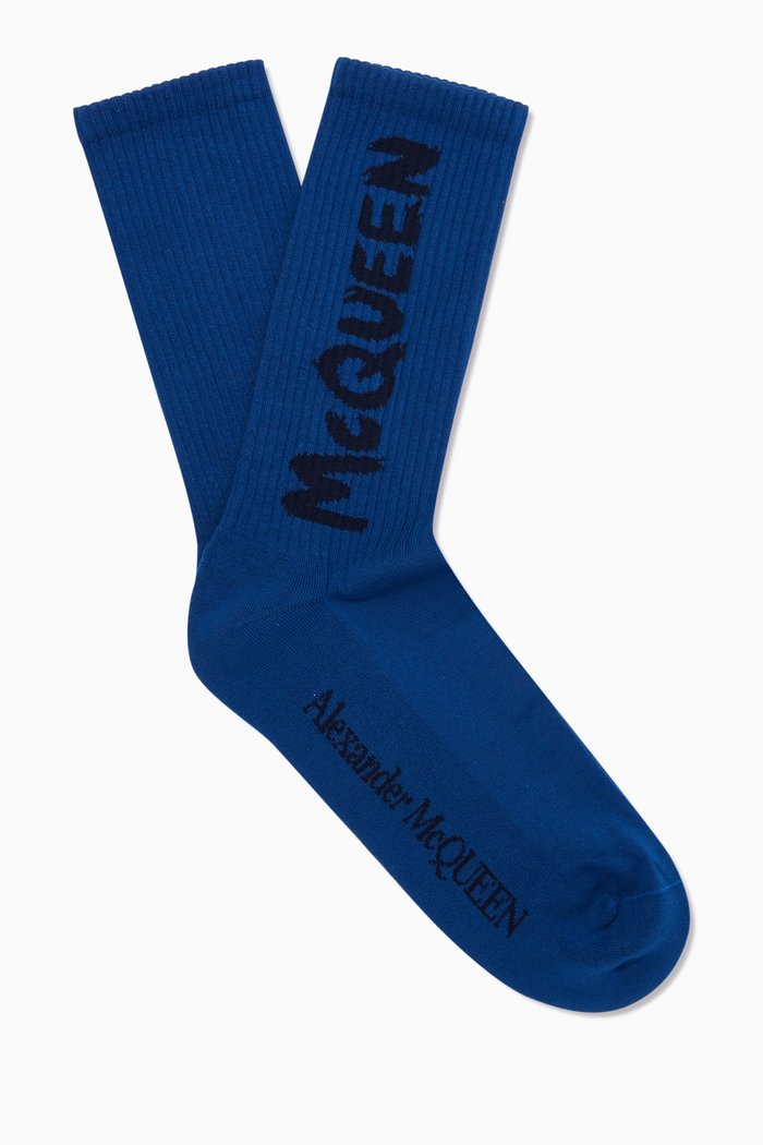 

McQueen Graffiti Socks in Cotton Blend, Blue