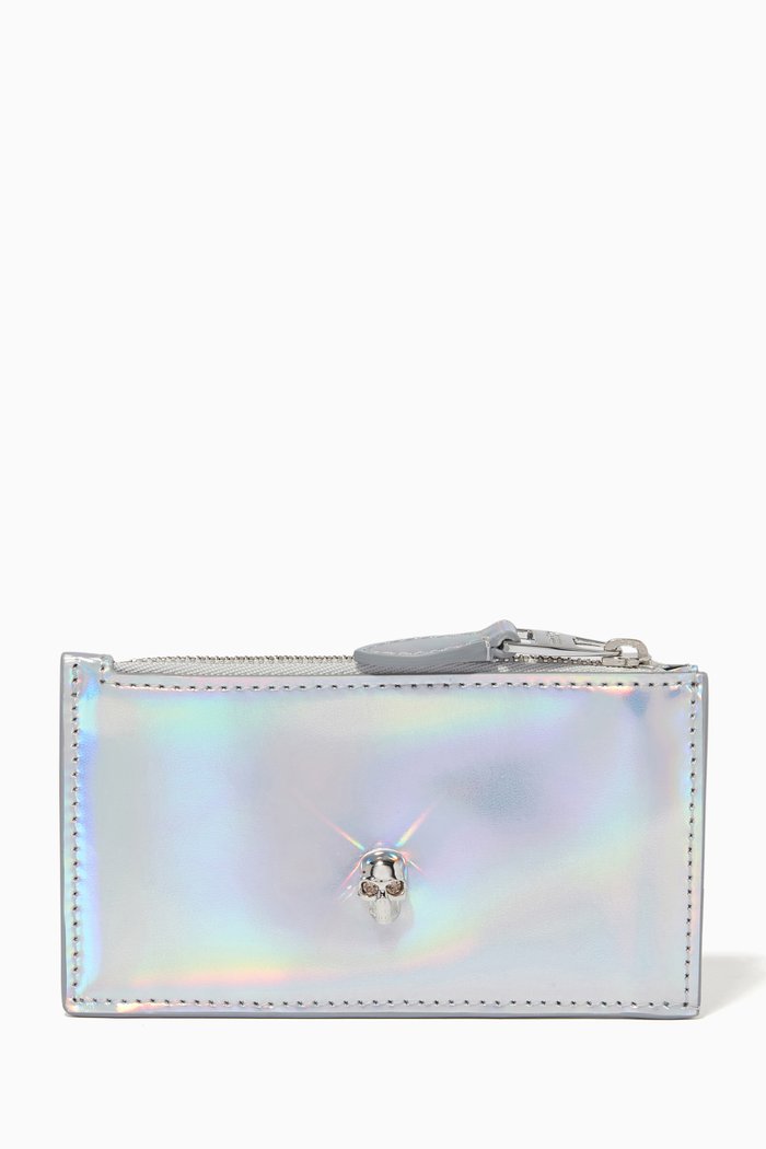 

Small Zip Wallet in Metallic Leather, Silver